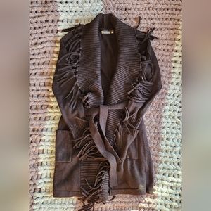 New York and Company Black Fringed Cardigan